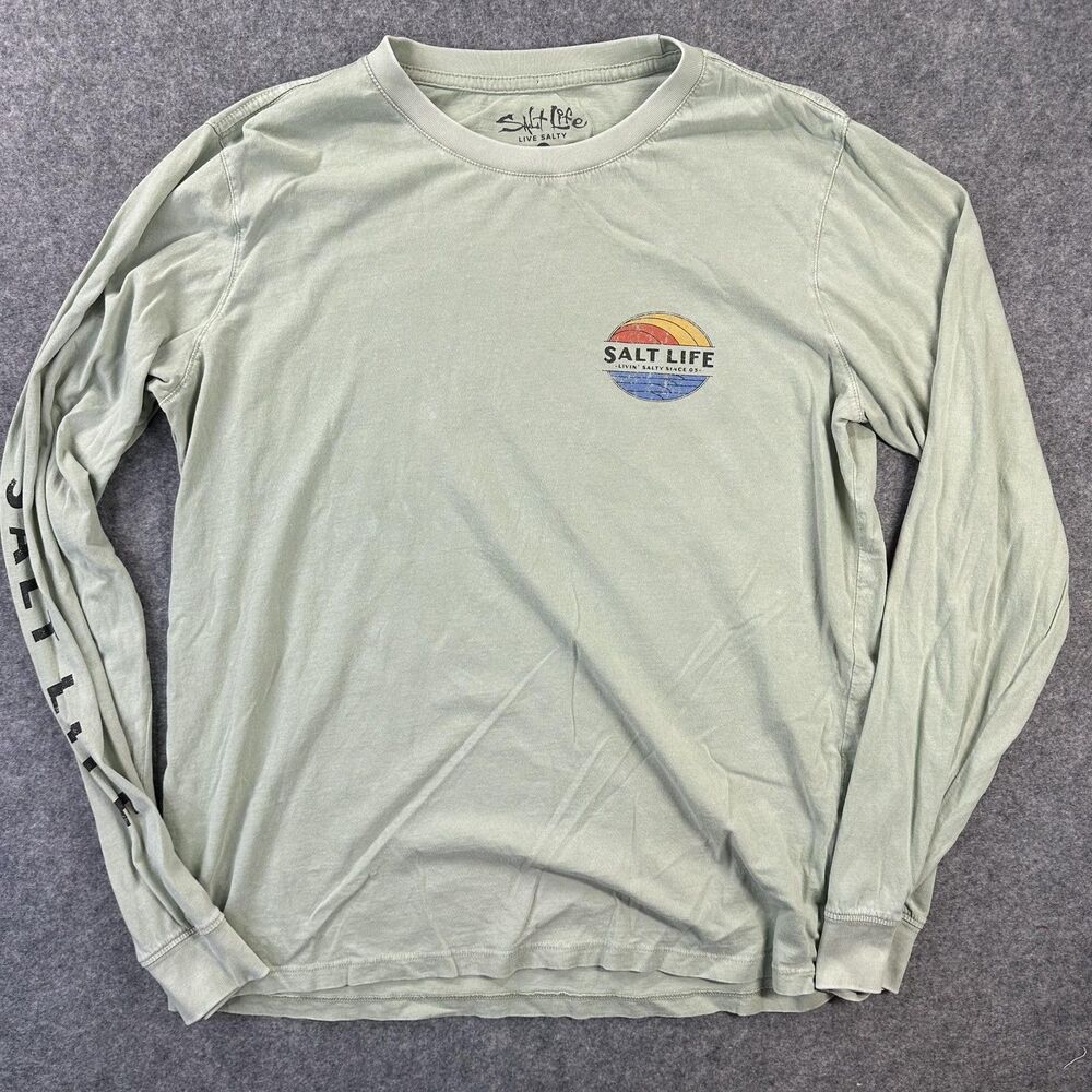 Salt Life Shirt Mens Medium Green Livin Salty Logo Long Sleeve Graphic Tee
